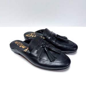 Sam Edelman Paris Black Leather Tassel Loafer Mules